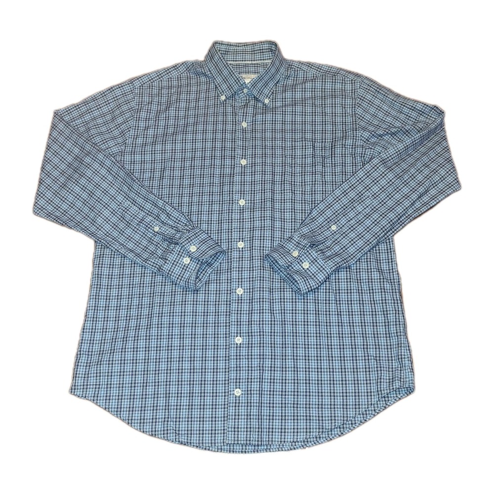 Peter Millar Button Down Shirt Blue White Plaid Long Sleeve Pocket Men's Large